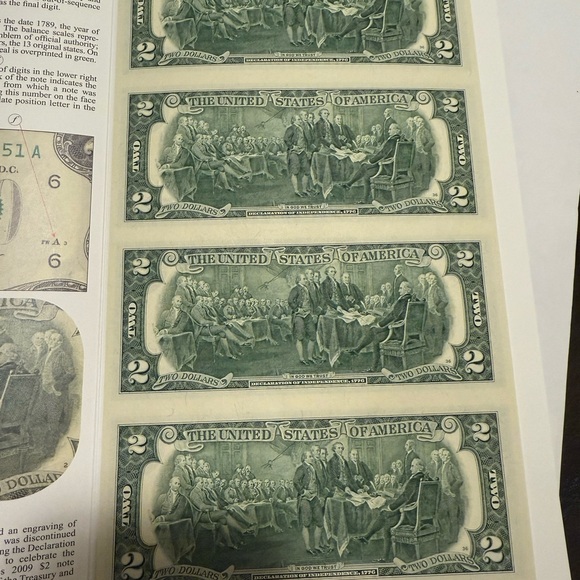 $2 Dollar 4-Note Sheet 
Brand New-Awesome For collectors or gift! - Picture 3 of 5